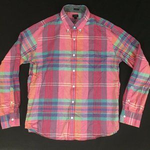 J Crew Madras plaid button shirt Men's slim XL